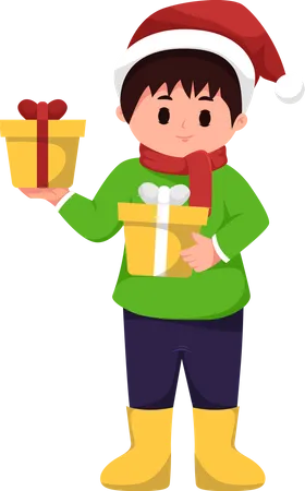 Enfant mignon tenant le cadeau de Noël  Illustration