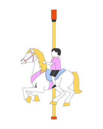 Un enfant monte un cheval de carrousel dans un parc d'attractions  Illustration