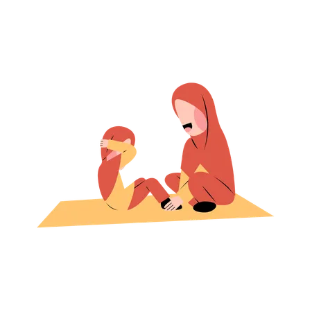 Enfant musulman faisant de l'exercice avec sa mère  Illustration