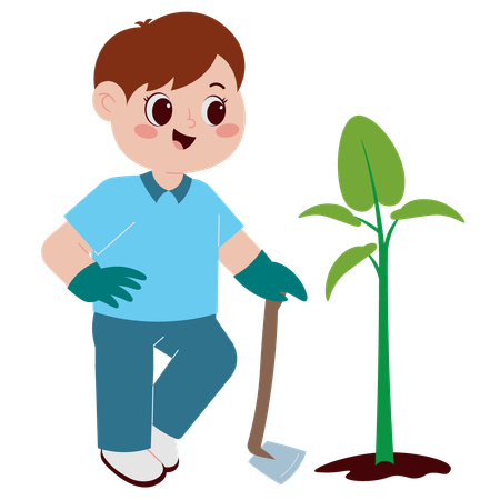 Enfant plantant un arbre  Illustration