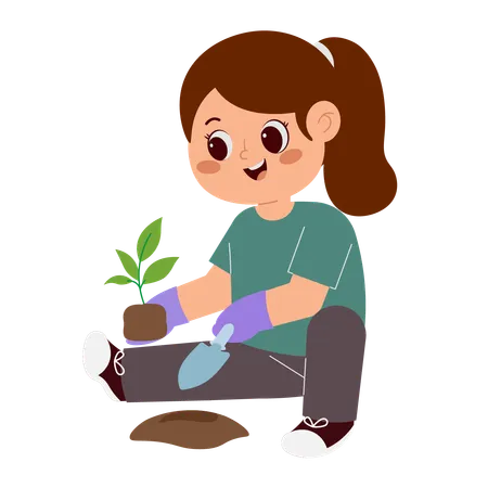 Enfant plantant un arbre  Illustration