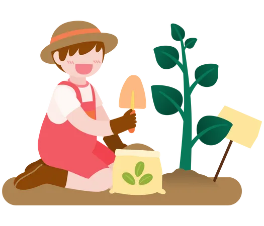 Enfant plantant un arbre  Illustration