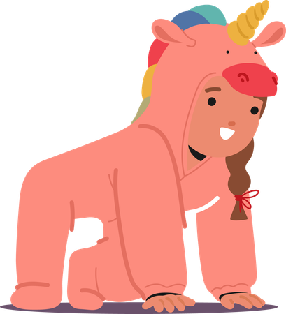 Enfant portant joyeusement un pyjama Kigurumi sur le thème de la Licorne  Illustration