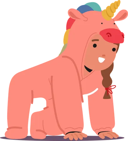 Enfant portant joyeusement un pyjama Kigurumi sur le thème de la Licorne  Illustration