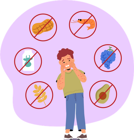 Enfant présentant des symptômes d'allergie alimentaire  Illustration