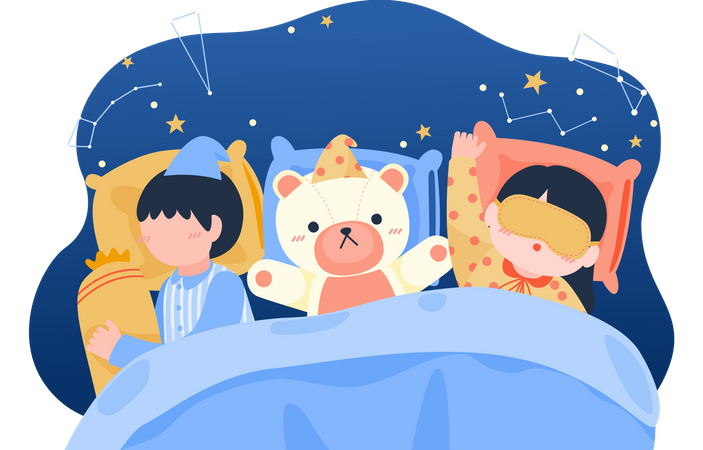 Enfant qui dort avec un ours en peluche  Illustration