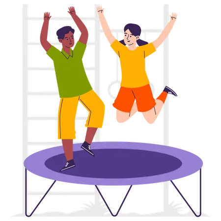 Enfant sautant sur un trampoline  Illustration