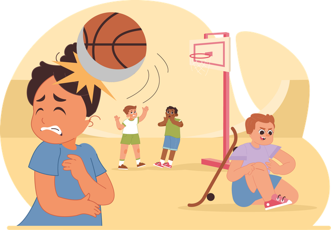 Un enfant se blesse en jouant au basket-ball  Illustration