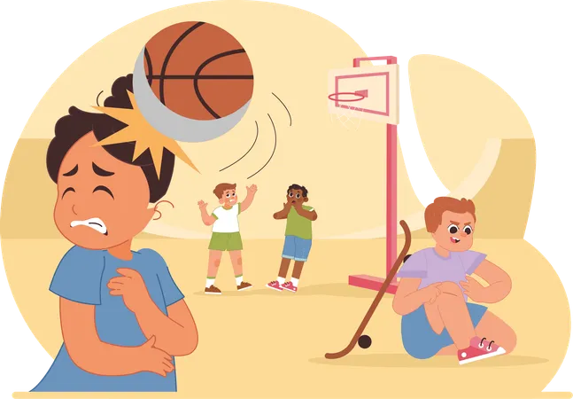 Un enfant se blesse en jouant au basket-ball  Illustration