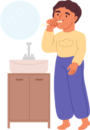 Enfant se brossant les dents dans la salle de bain  Illustration