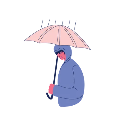 Enfant tenant un parapluie quand il pleut  Illustration