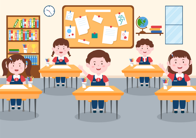 Enfants assis en classe  Illustration