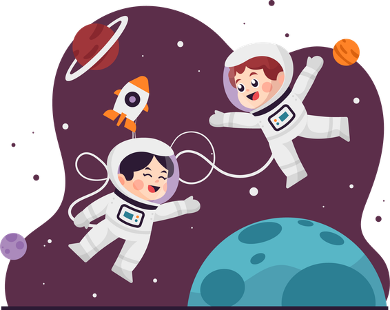 Des enfants astronautes profitent de l'espace  Illustration