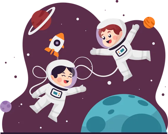 Des enfants astronautes profitent de l'espace  Illustration