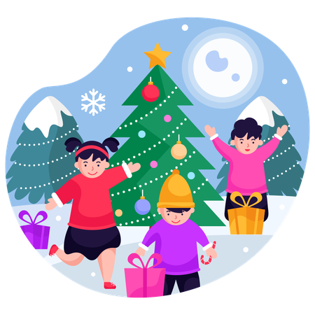 Enfants avec des cadeaux de Noël  Illustration