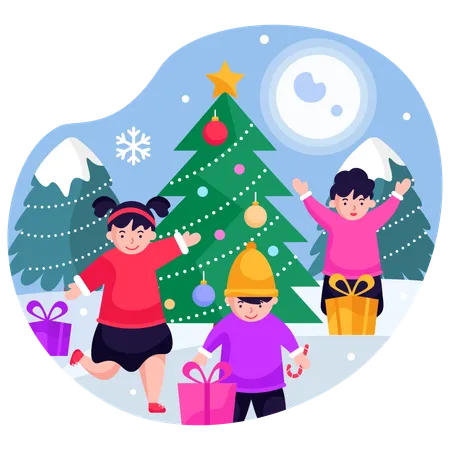 Enfants avec des cadeaux de Noël  Illustration