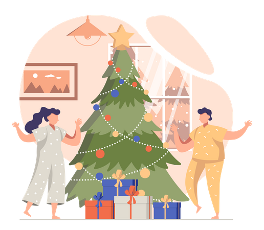 Enfants avec des cadeaux de Noël  Illustration