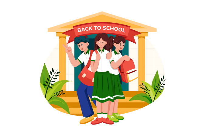 Enfants avec des sacs à dos prêts à retourner à l'école  Illustration