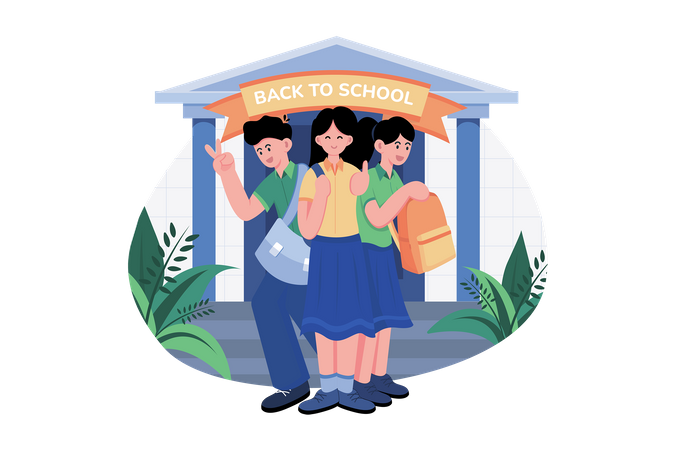 Enfants avec des sacs à dos prêts à retourner à l'école  Illustration