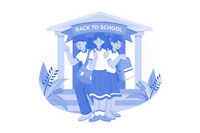 Enfants avec des sacs à dos prêts à retourner à l'école  Illustration