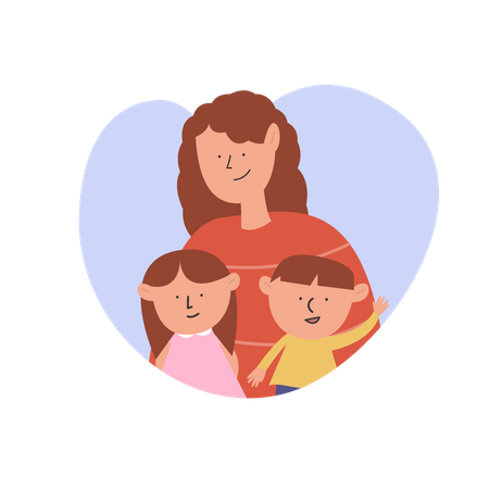 Enfants avec leur maman  Illustration