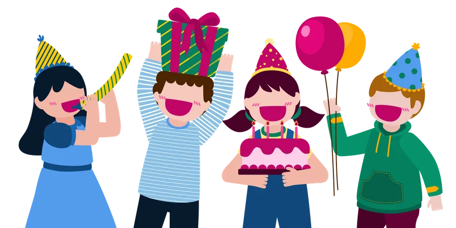 Enfants célébrant leur anniversaire  Illustration