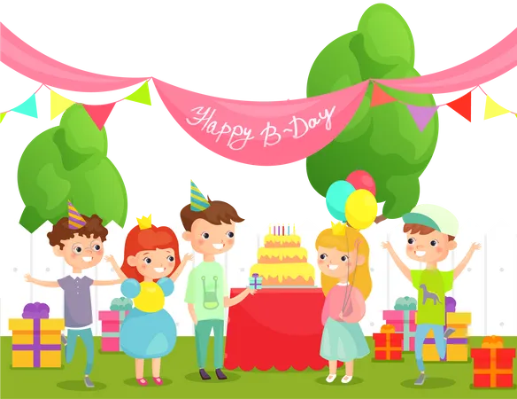 Enfants célébrant leur anniversaire  Illustration