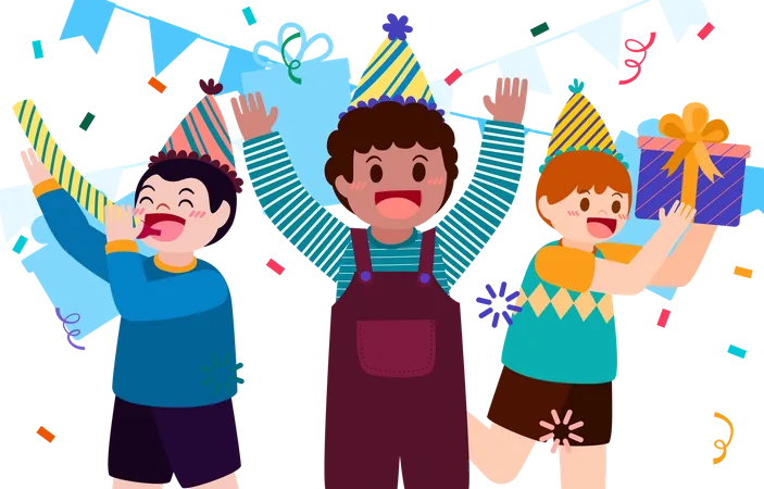 Enfants célébrant leur anniversaire ensemble  Illustration