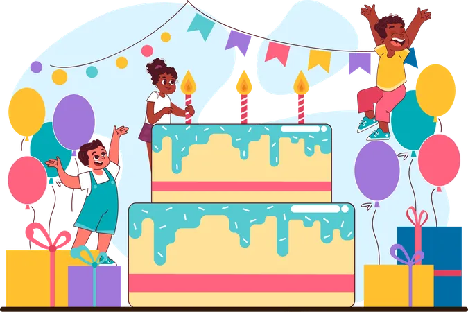 Enfants célébrant la fête d'anniversaire  Illustration