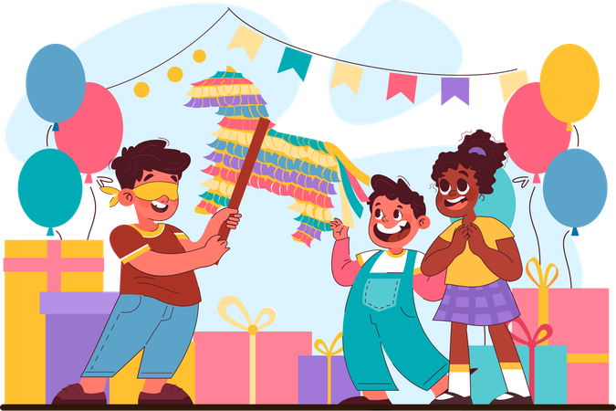 Enfants célébrant la fête d'anniversaire  Illustration