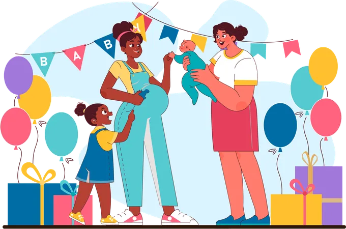 Enfants célébrant la fête d'anniversaire  Illustration