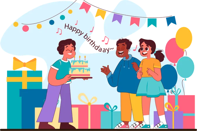 Enfants célébrant la fête d'anniversaire  Illustration