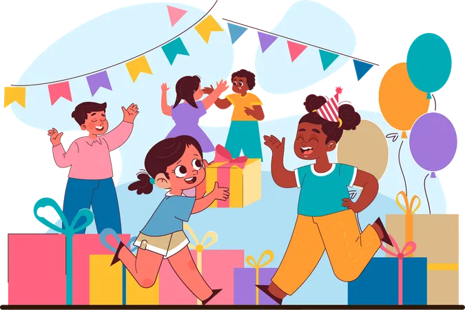 Enfants célébrant la fête d'anniversaire  Illustration