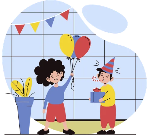 Enfants célébrant une fête d'anniversaire  Illustration