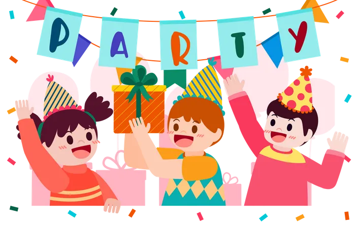 Enfants célébrant une fête d'anniversaire  Illustration