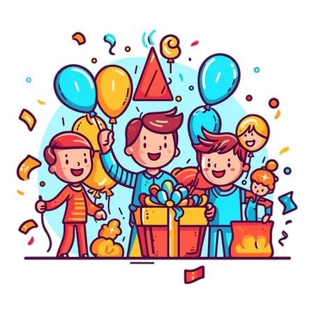 Enfants célébrant une fête d'anniversaire  Illustration