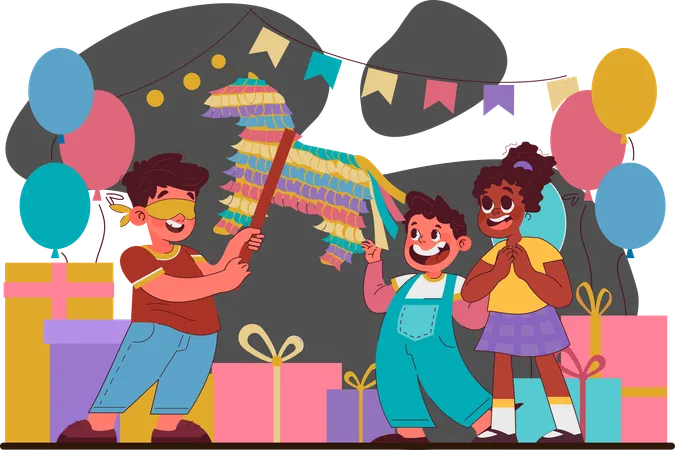 Les enfants célèbrent la fête d'anniversaire  Illustration