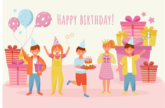 Les enfants célèbrent la fête d'anniversaire  Illustration