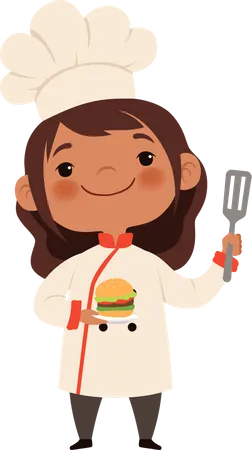 Chef d'enfants préparant un hamburger  Illustration