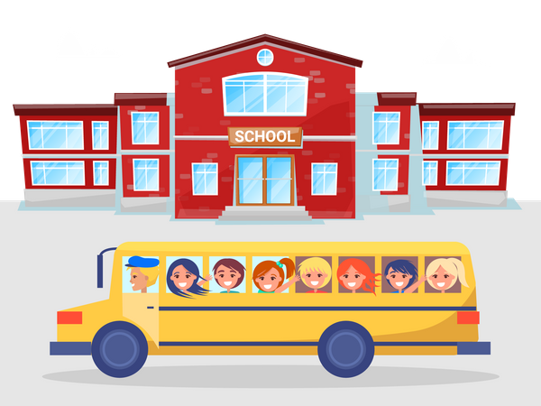 Enfants dans le bus scolaire  Illustration