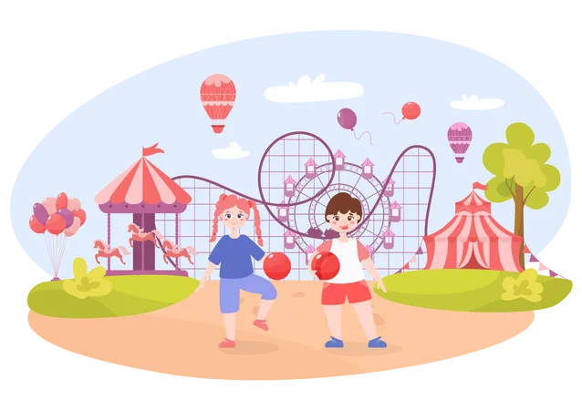 Enfants dans un parc d'attractions  Illustration