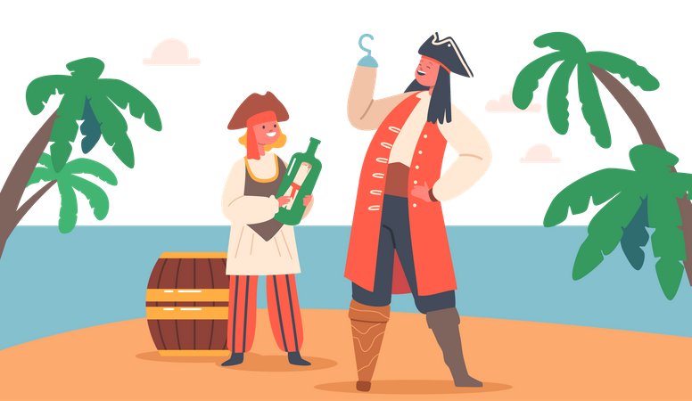 Enfants en costume de pirates avec trésor  Illustration