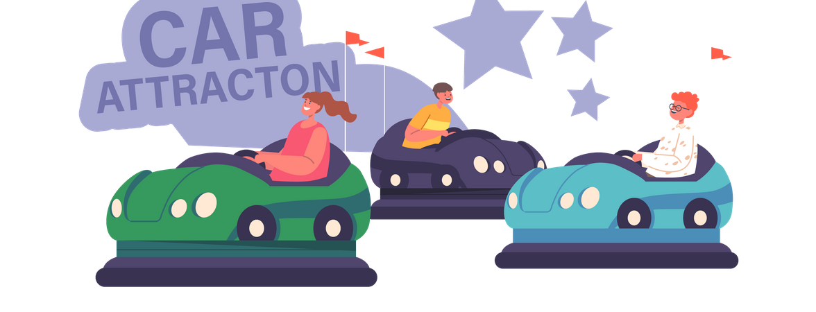 Enfants montés sur une auto tamponneuse au parc d'attractions  Illustration