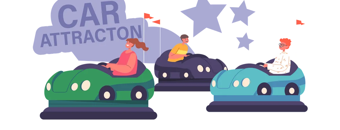 Enfants montés sur une auto tamponneuse au parc d'attractions  Illustration