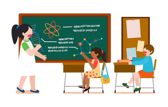 Enfants étudiant en classe  Illustration