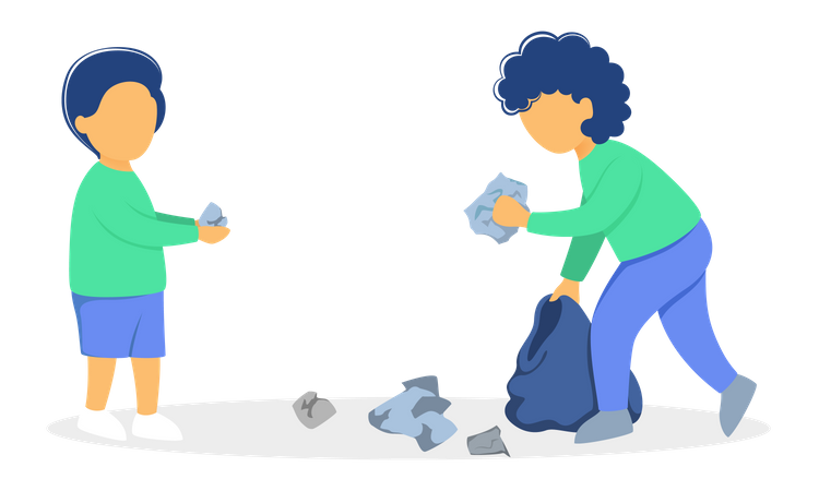 Des enfants font du bénévolat en nettoyant les ordures  Illustration