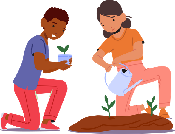 Enfants faisant du jardinage  Illustration