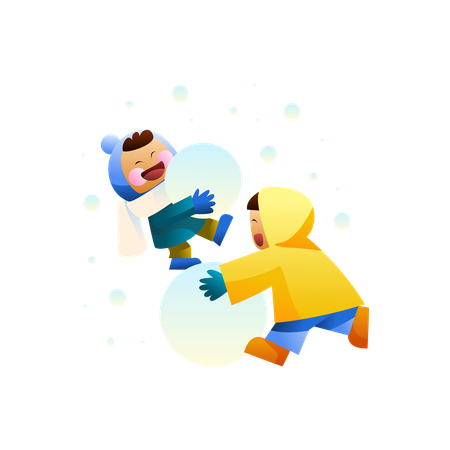 Enfants faisant une bataille de boules de neige  Illustration