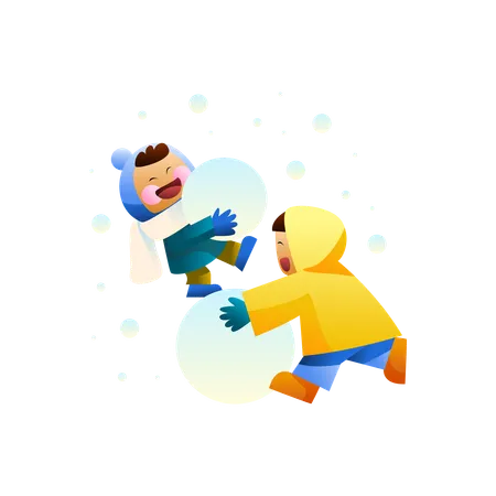 Enfants faisant une bataille de boules de neige  Illustration