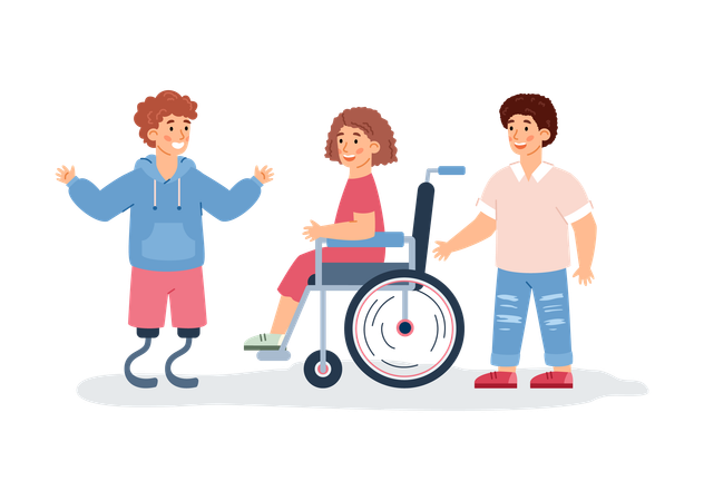 Enfants handicapés ayant des besoins spéciaux et amis  Illustration